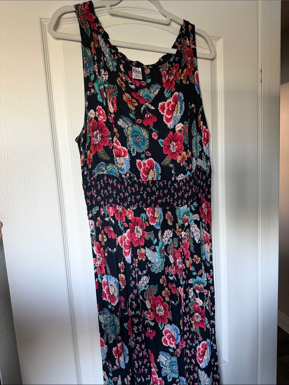 Bila Floral Maxi Dress in Navy with Pink & Teal Blooms